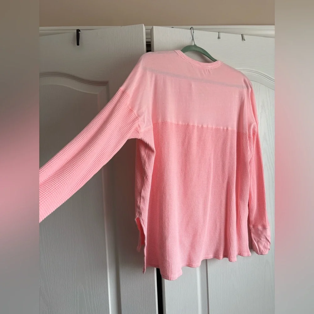Aerie Offline Pink Waffle Knit Henley Top - Picture 3 of 3